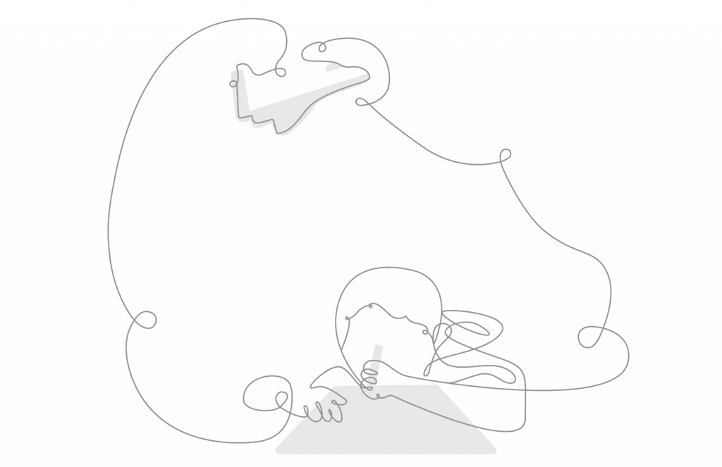 An abstract line drawing featuring a silhouette of a person with connected lines forming a flowing, continuous shape around them, inspired by CKLA research.
